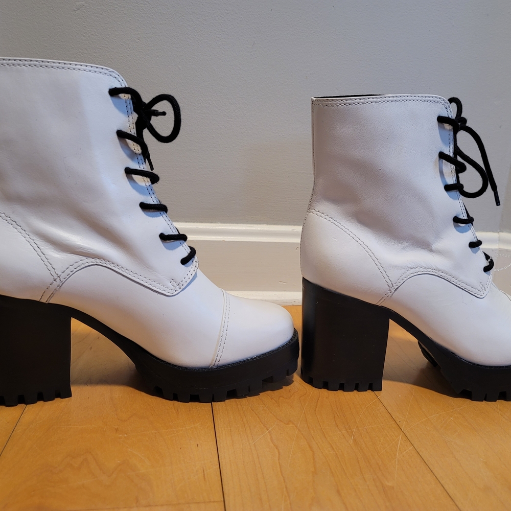 SCHUTZ White Jeannie Lace-up Platform Heeled Combat Boot White Leather Size 7.5 - Picture 7 of 8